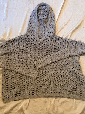 Hollister Light Gray Open-Weave Crochet Crewneck Sweater with hoodie.